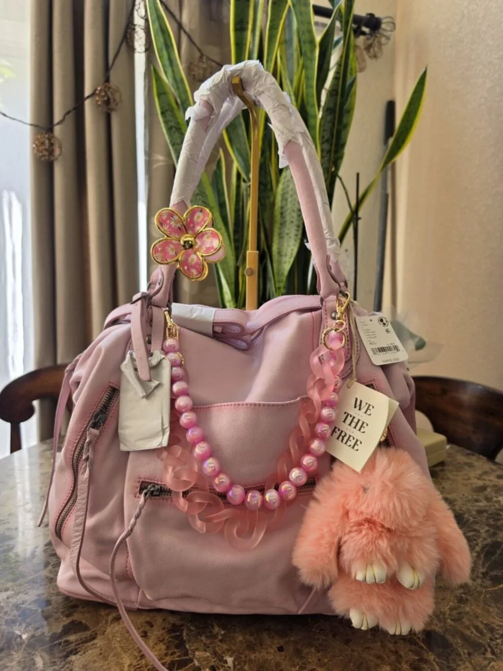 Free People Large Emerson Tote Bag NWT Peony Pink Pebbled Leather Shoulder Cross - Picture 2 of 10